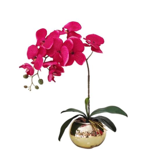 Imagem de Arranjo flores de orquídeas clássico Vaso dourado luxo