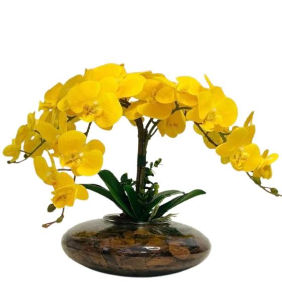 Imagem de Arranjo Flores Realistas 4 Orquídeas Artificial 3D Amarelas