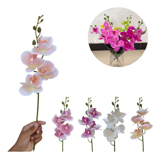 Imagem de Arranjo Orquídea  Artificial  3D silicone toque Real Haste 4 Flores nao desbota nem amarela