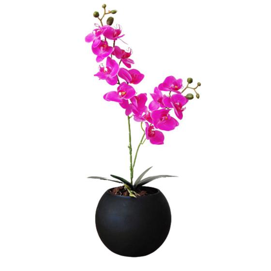 Imagem de Arranjo Orquídea Artificial Fúcsia Vaso Vidro Preto Luxo