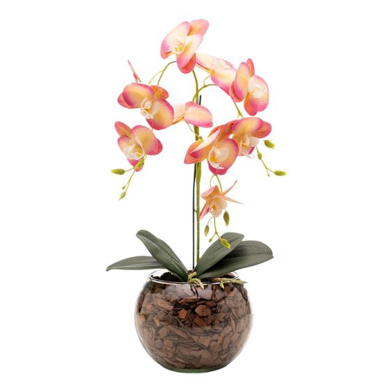 Imagem de Arranjo Orquídea Haste Tripla Silicone 3D Vaso Vidro Decorativo