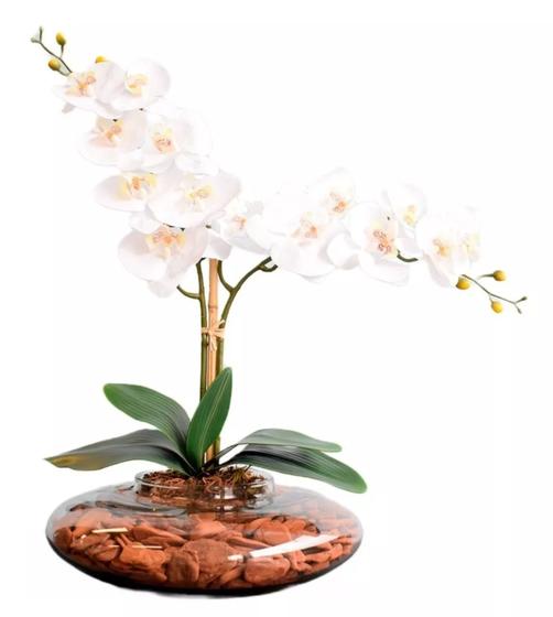 Imagem de Arranjo Orquídea Silicone Artificial 3D no Vaso de Vidro M Terrario