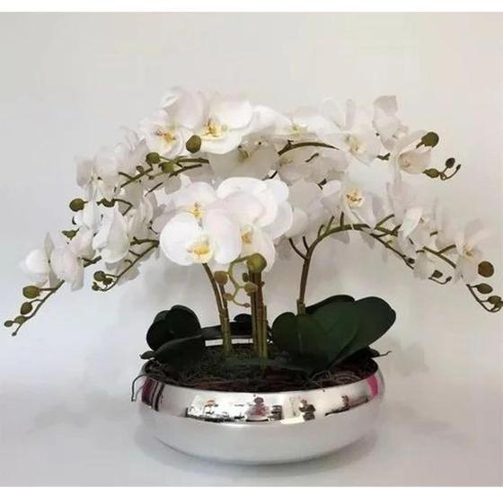 Imagem de Arranjo Orquídeas De Silicone 8 Hastes Para Mesa Com Vaso