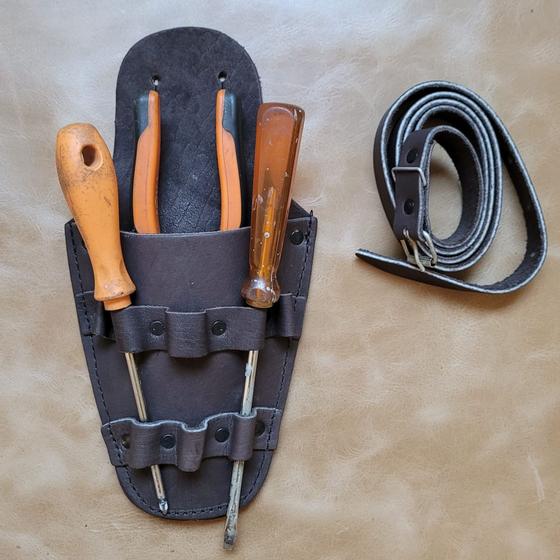 Imagem de Arriata eletricista porta ferramentas alicate chave de fenda couro marrom