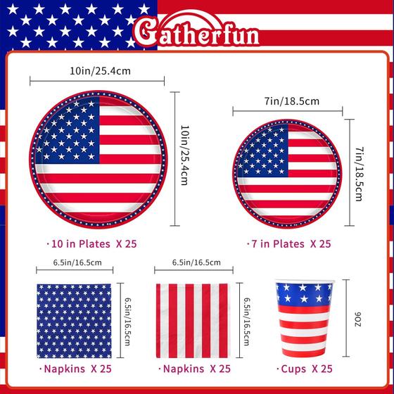 Artigos de festa Gatherfun American Flag para 25 pessoas