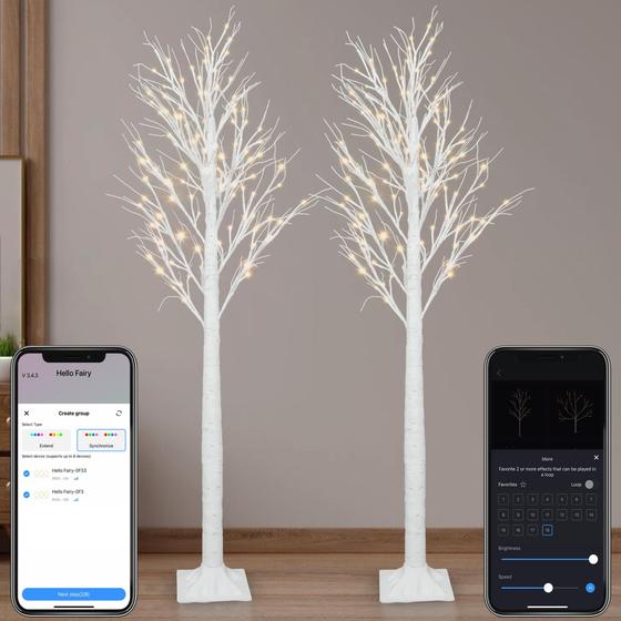 Imagem de Árvore de Bétula Artificial com 120 Luzes LED - 6 Pés, 18 Modos - Kit com 2 Unidades