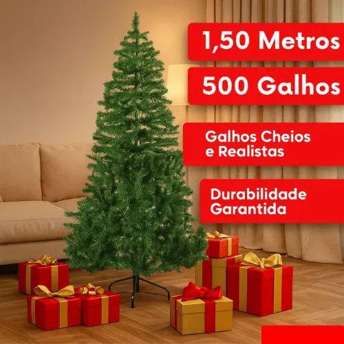 Árvore De Natal 1.50 metros 500 galhos Premium Cheia Luxuosa Pinheiro Desmontável com Pé de Ferro e Nota fiscal - Johny Line Store Natal