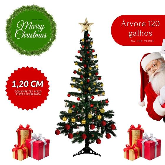 Imagem de Arvore De Natal 1,20cm Decorada Completa 68 Enfeites + Pisca Pisca