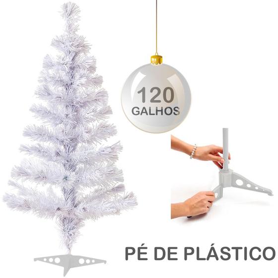 Imagem de Arvore de natal 1,20m branca com 120 galhos e pe de plastico