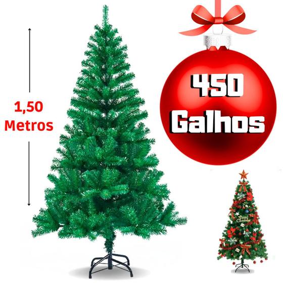 Imagem de Arvore De Natal 1,50 Metros 450 Galhos Pinheiro Verde Super Cheia