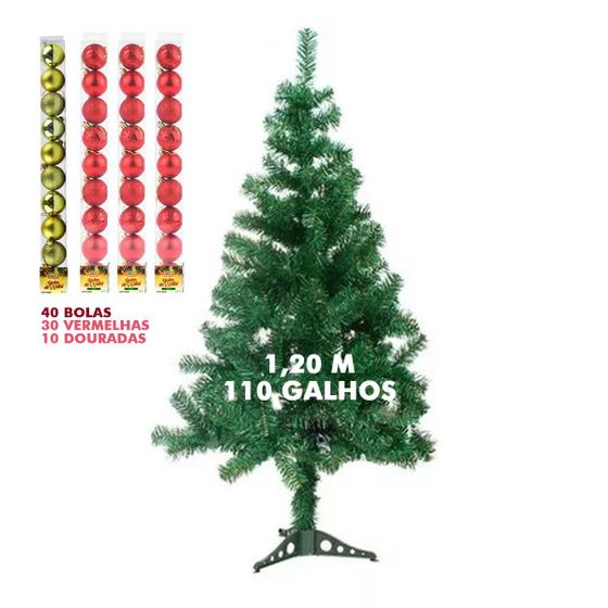 Imagem de Arvore de Natal + 40 Bolas Decorativas Vermelhas Douradas Grande Completa Montar Presente 1,20