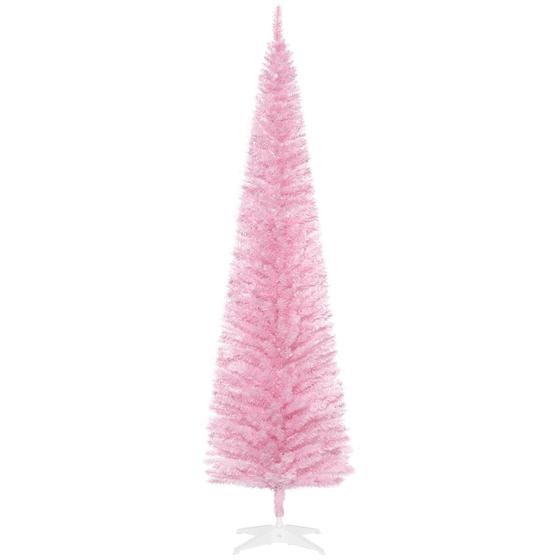 Imagem de Árvore de Natal Artificial HOMCOM - 210cm (7 Pés) Rosa com 499 Pontas