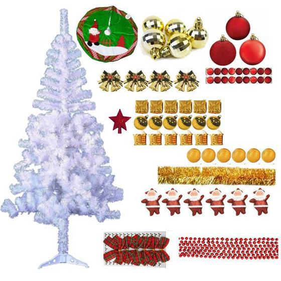 Imagem de Árvore De Natal Branca 1,80m 320 Galhos Decorada Com 94 Itens Enfeites