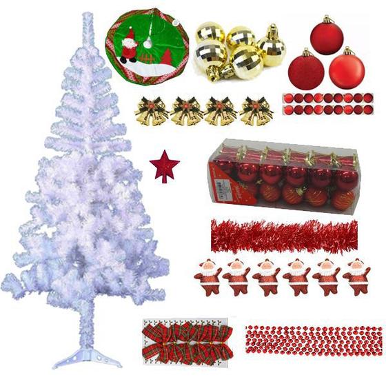 Imagem de Árvore De Natal Branca 1,80m 320 Galhos Decorada Com Enfeites 94 Itens