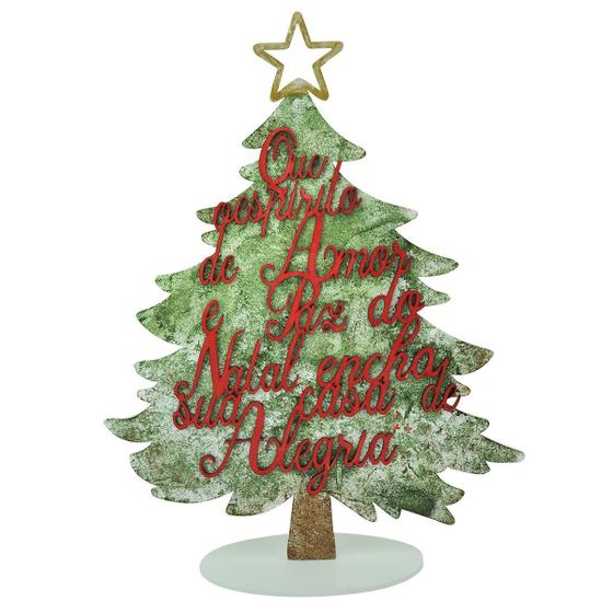 Imagem de Árvore de Natal com Frase e Base 40x30 Mdf Madeira Pintado