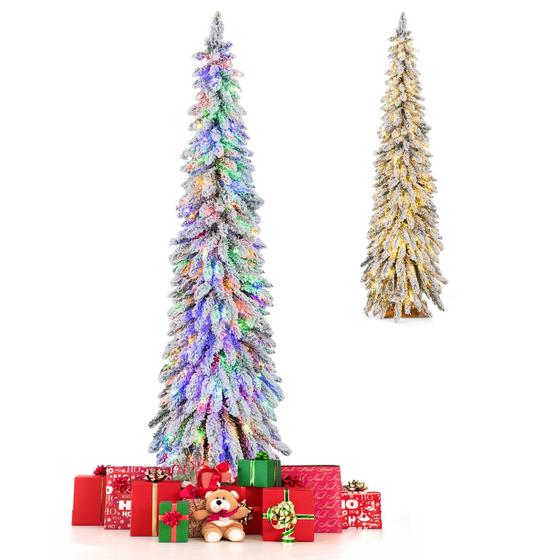 Imagem de Árvore de Natal GOFLAME de 1,8m (6 pés) Pré-iluminada com Neve Flocada e Luzes LED
