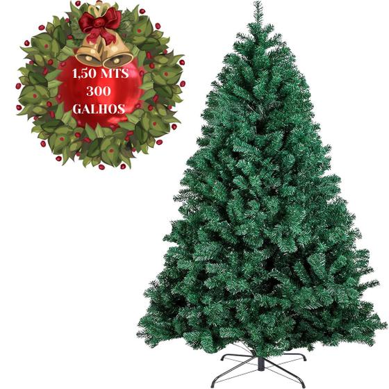 Imagem de Árvore De Natal Grande Luxo 1,5 Mts 300 Galhos Pé De Ferro Bem Cheia Alta Qualidade e Durável