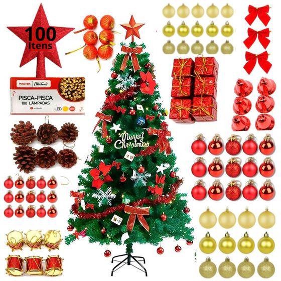 Árvore De Natal Grande Nevada Completa + 100 Enfeites + Pisca