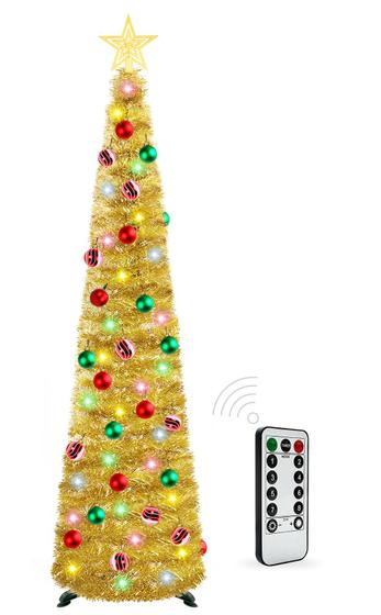 Imagem de Árvore de Natal HISFFOG Prelit Tinsel 1,5 m com 50 luzes coloridas