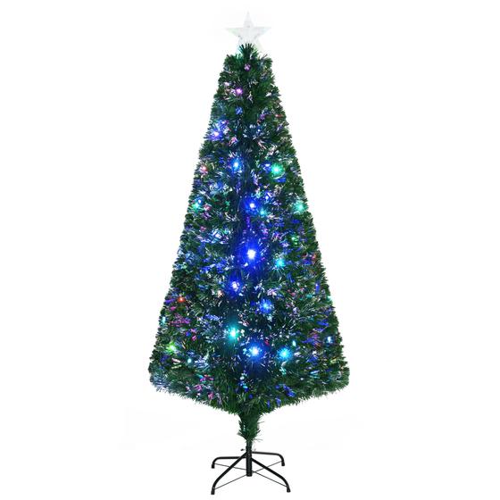 Imagem de Árvore de Natal HOMCOM 6FT Douglas Fir com 24 Luzes LED Verdes