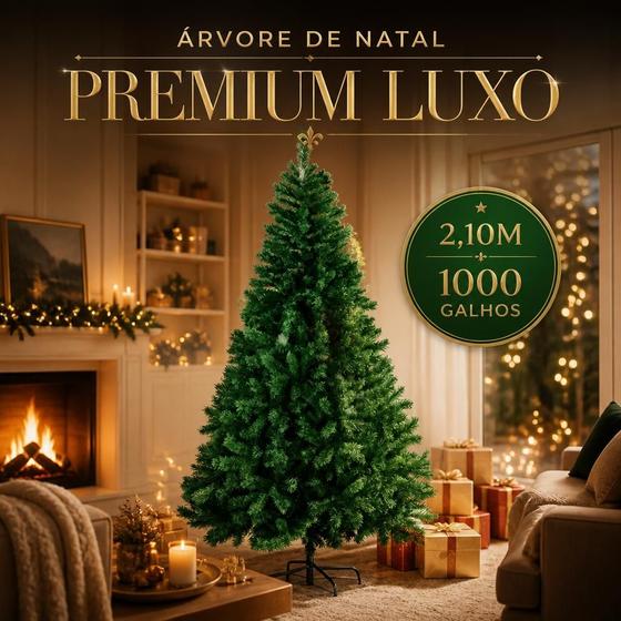 Arvore de Natal Luxo Pinheiro Grande Verde Cheia 1000 Galhos Montagem Fácil 2,1m - Importado