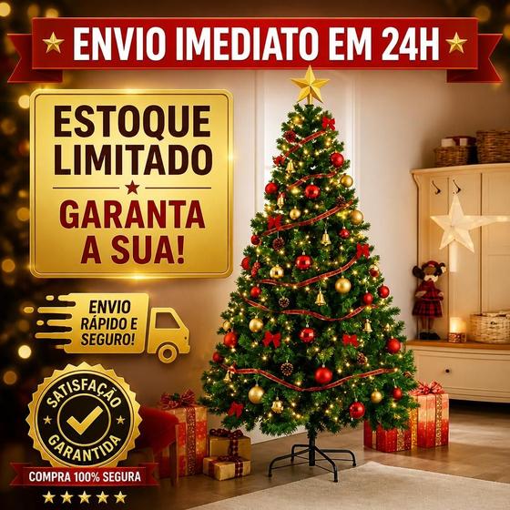 Arvore de Natal Luxo Pinheiro Grande Verde Cheia 1000 Galhos Montagem Fácil 2,1m
