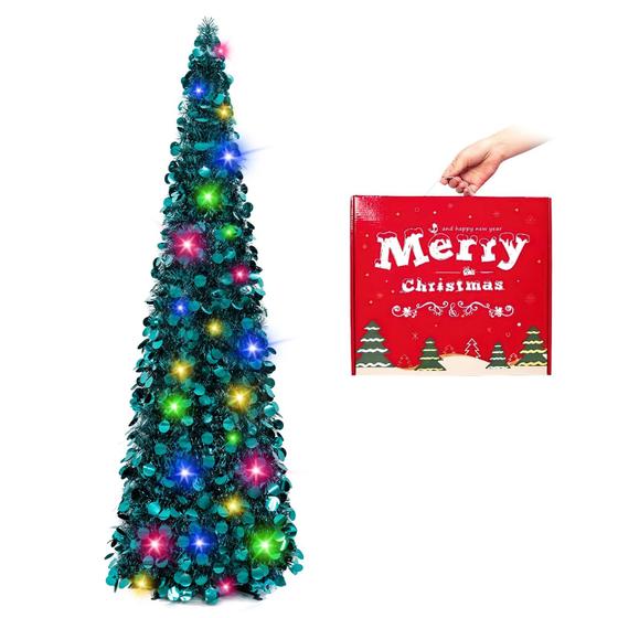 Imagem de Árvore de Natal MACTING 1,5m com Luzes - Estilo Tinsel Coastal Blue