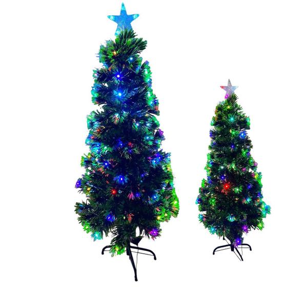 Imagem de Arvore de Natal Natalina Fibra Otica 1 Metro 20cm LED RGB Pinheiro Topo Estrela Enfeite Decoraçao Festa Fim de Ano Evento Celebraçao Confraternizaçao