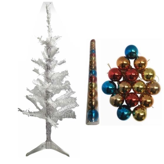 Imagem de Árvore De Natal Pinheiro 60 Cm Pequena Branca + 15 Bolinhas Coloridas