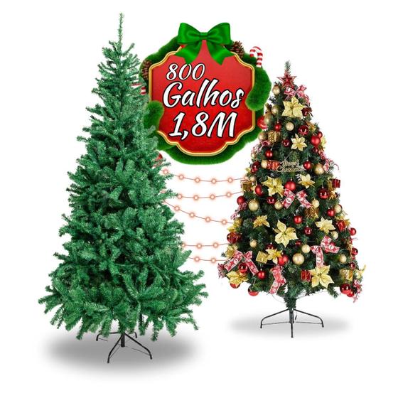 Imagem de Árvore De Natal Pinheiro Grande Luxo Cheia Premium 1.80m 800 Galhos Verde Tradicional