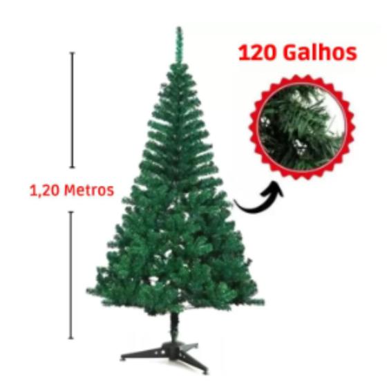 Imagem de Arvore de Natal Pinheiro Verde 1,2 Metros 120cm 120 Galhos acompanha Pisca Pisca 100 Leds