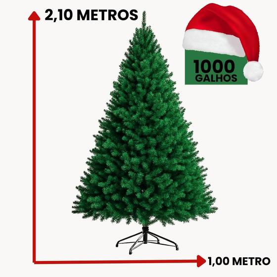 Árvore de Natal Premium 210 CM - 1000 Galhos Densos Montagem Rápida Articulada Base Metálica Reforçada - Vari Tudo