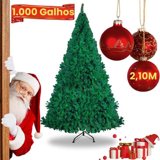 Árvore de Natal Premium 2,10m 1000 Galhos Cheios Articulada Reforçada Base Metálica Montagem Rápida
