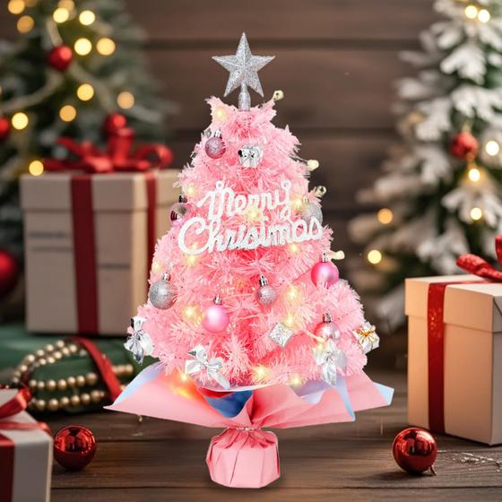 Imagem de Árvore de Natal Roontin Pink 60 cm com enfeites e saia de árvore