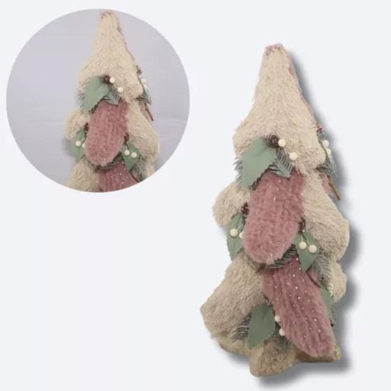Imagem de Arvore De Natal Rustica Decorada C/ Azevinhos Pinhas Enfeite 34cm