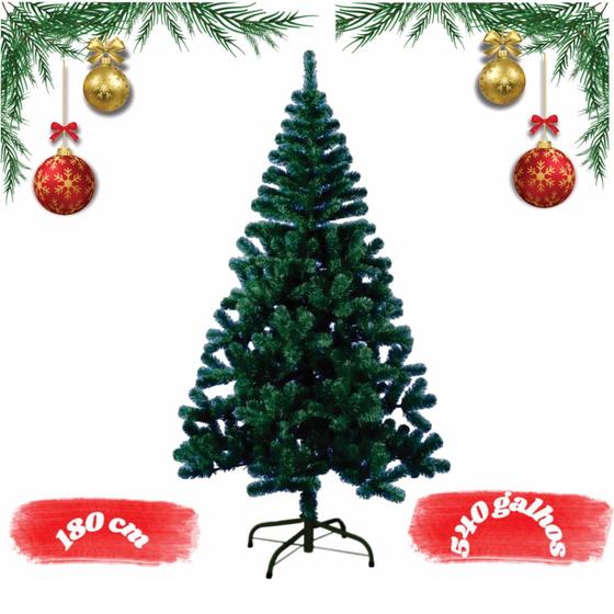 Imagem de Arvore De Natal Verde Tradicional Pinheiro 180cm Artificial 540 Galhos Luxo Cheia