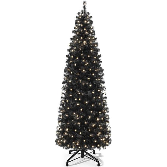 Imagem de Árvore de Natal YITAHOME Lápis artificial pré-iluminado de 6 pés preto