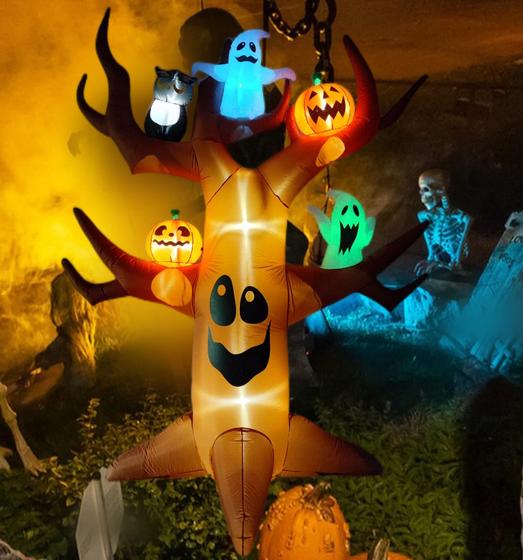 Imagem de Árvore Morta Inflável de Halloween com Fantasmas e Abóboras (9 Pés) - Com LED