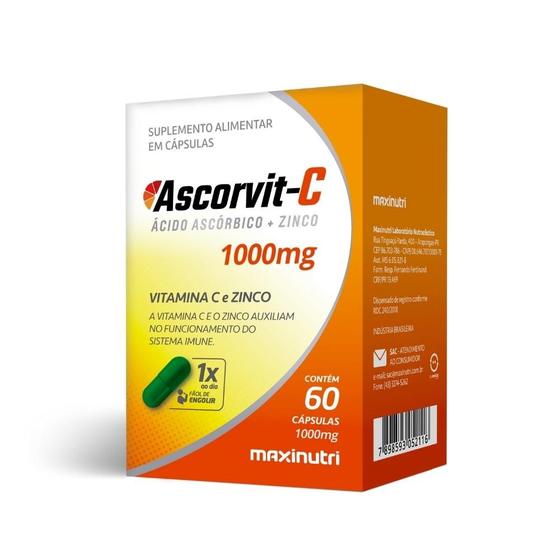 Imagem de Ascorvit-C 1g (Vitamina C + Zinco)- 60 cápsulas - Maxinutri