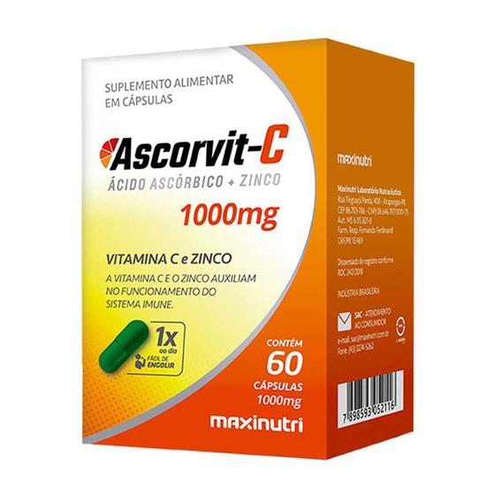 Imagem de AscorVit Vitamina C 1000mg + Zinco 60 Cápsulas Maxinutri