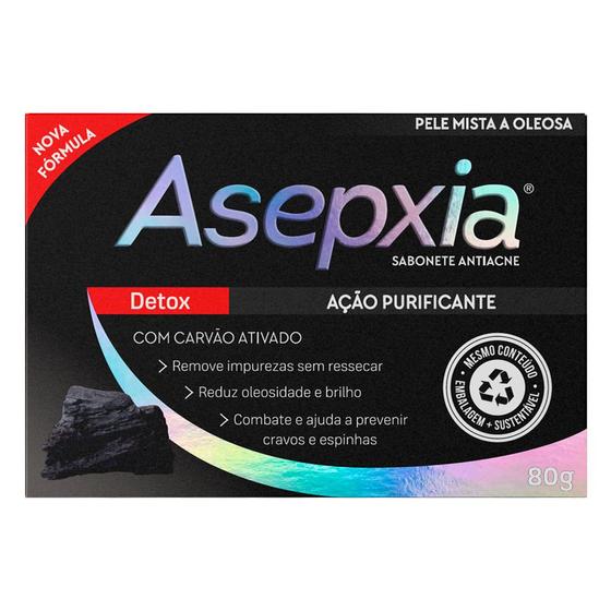 Imagem de Asepxia Sabonete Barra Detox Acao Purificante, Com Carvao Ativado E  Acido Salicilico 2%, Pele Mista