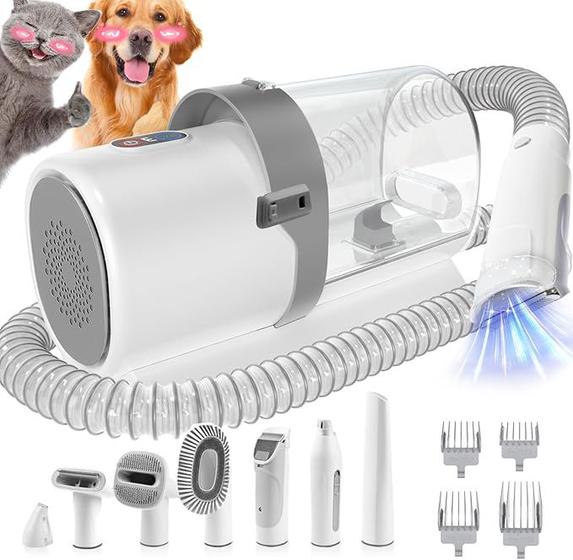 Imagem de Aspirador Cuidados Pet Kit 7 Ferramentas Aspirador De Pó, Cortador De Unhas Triturador, Escova Para Cães e Gatos Para Remoção de Pelos