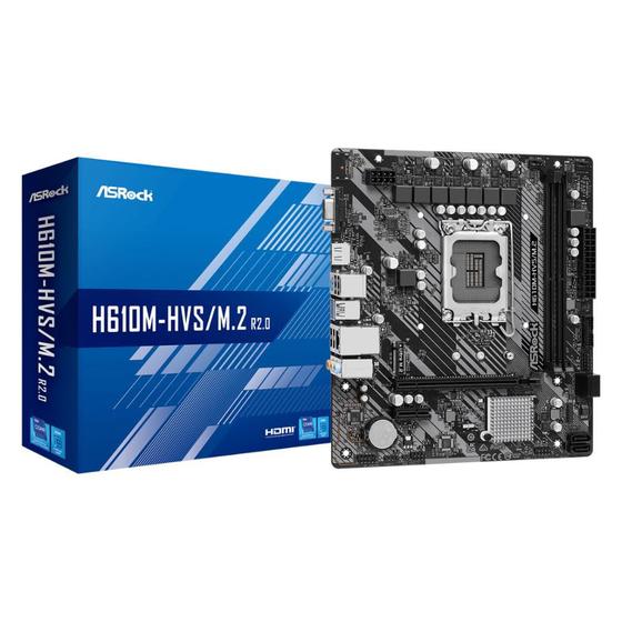 ASRock H610M-HVS/M.2 R2 (LGA 1700 DDR4 3200 OC) - Chipset Intel H610 - USB 3.2 - Slot M.2 - mATX Imagem de ASRock H610M-HVS/M.2 R2 (LGA 1700 DDR4 3200 OC) - Chipset Intel H610 - USB 3.2 - Slot M.2 - mATX