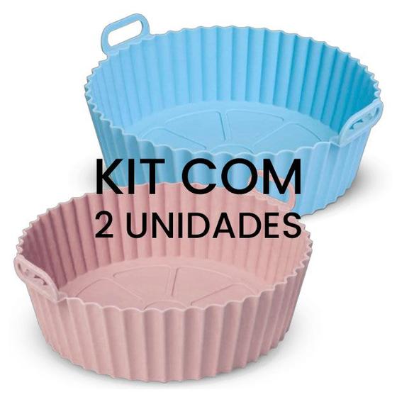 Imagem de Assadeira de Silicone para Air Fryer Redonda 19cm - Cores Sortidas - Kit com 2 unidades