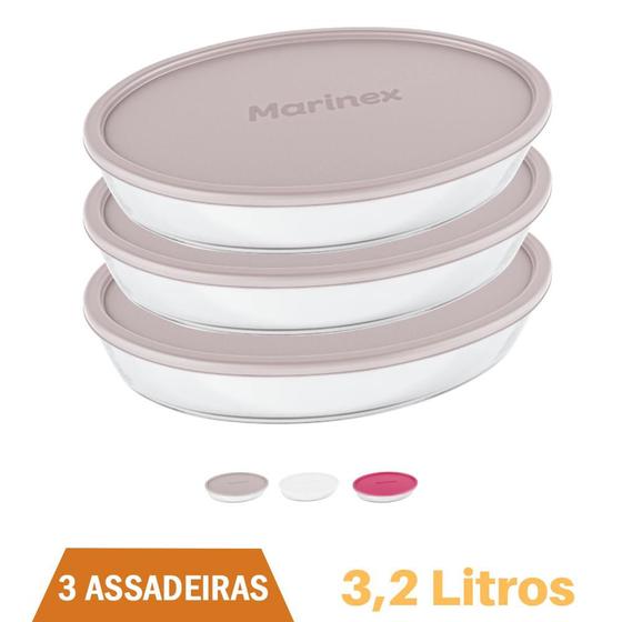 Imagem de Assadeira De Vidro C/ Tampa Assados e Doces 3,2L Marinex 3Un