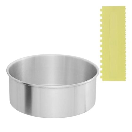 Imagem de Assadeira Forma Redonda Reta N4 de Alumínio 25 cm   Espátula Decorativa N1 para Confeitar e Decorar Bolos