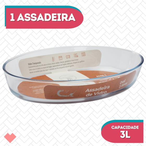 Imagem de Assadeira Oval Vidro Temperado 3L Forno Freezer Massas