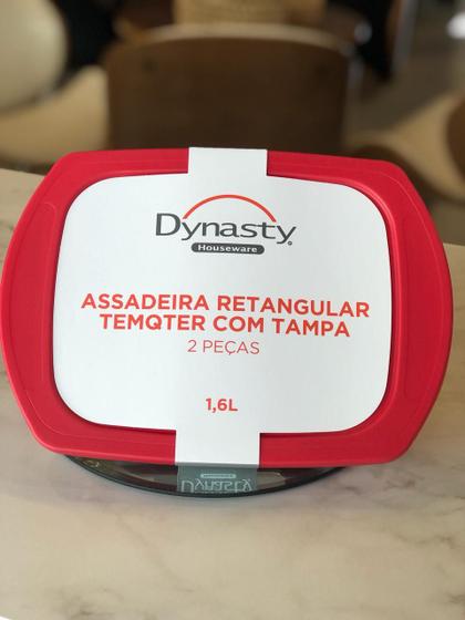 Imagem de Assadeira retangular Temqter em vidro borossilicato com tampa plastica 1,6L L28,4xP20,2xA5,1cm