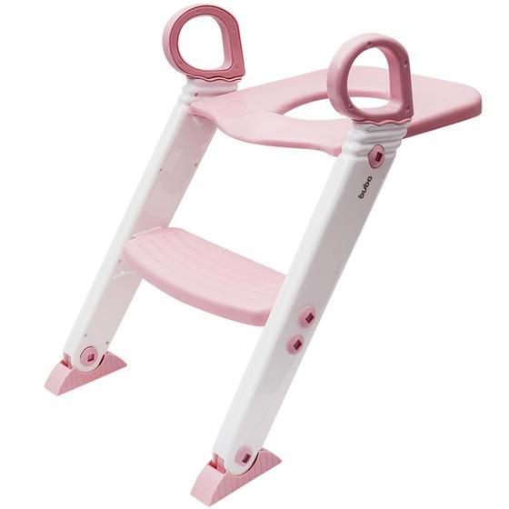 Imagem de Assento Com Escada Redutor Antiderrapante Infantil Buba Rosa
