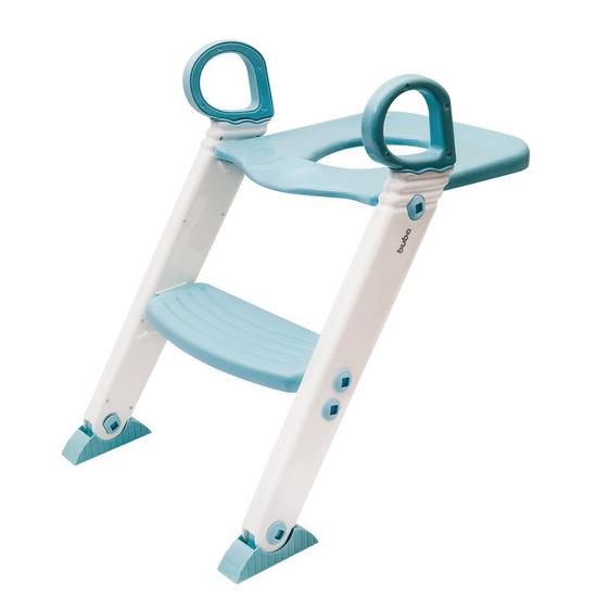 Imagem de Assento Redutor Com Escada Infantil Altura Ajustável Suporta Até 40kg Azul Buba